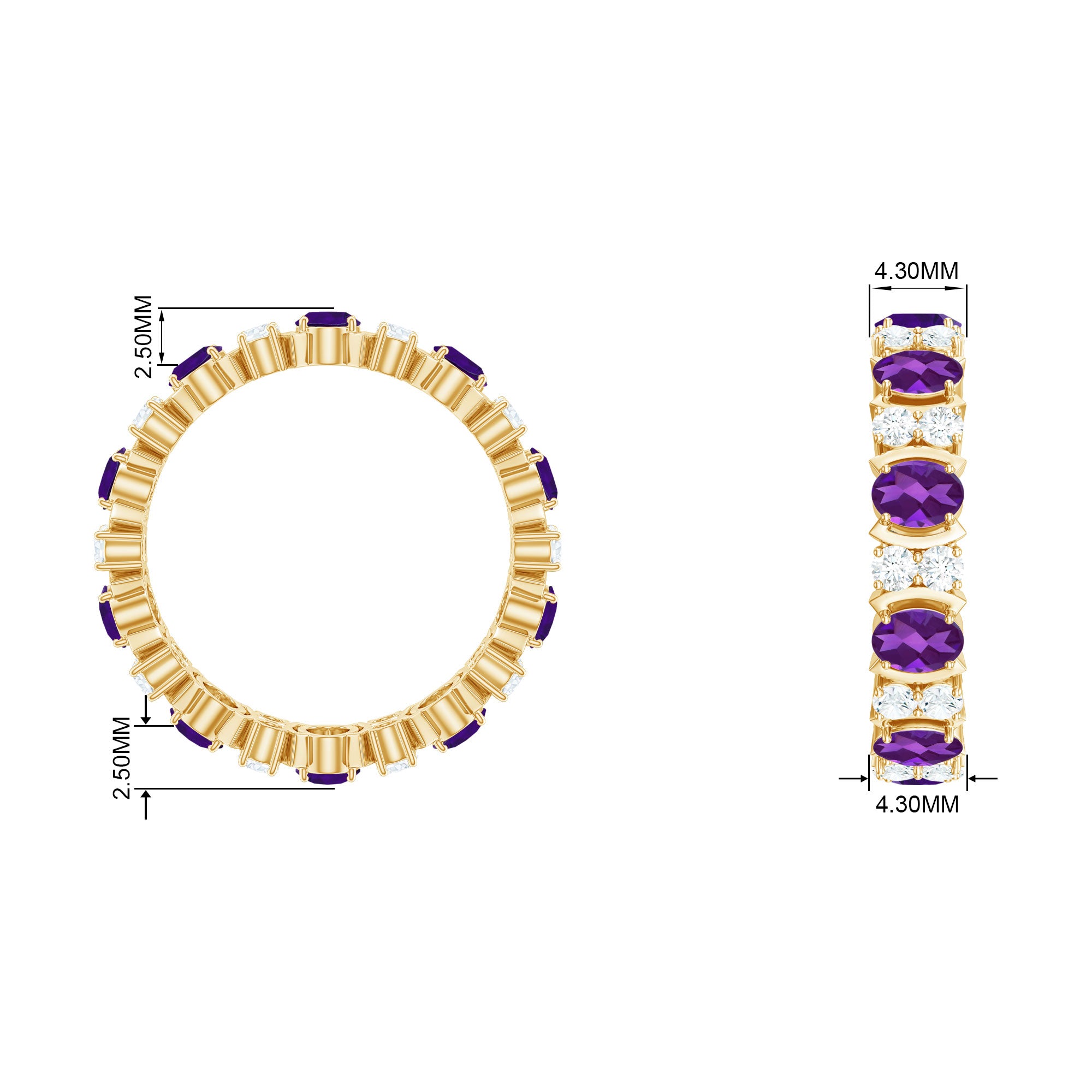 Oval Cut Amethyst and Moissanite Eternity Ring Amethyst - ( AAA ) - Quality - Rosec Jewels