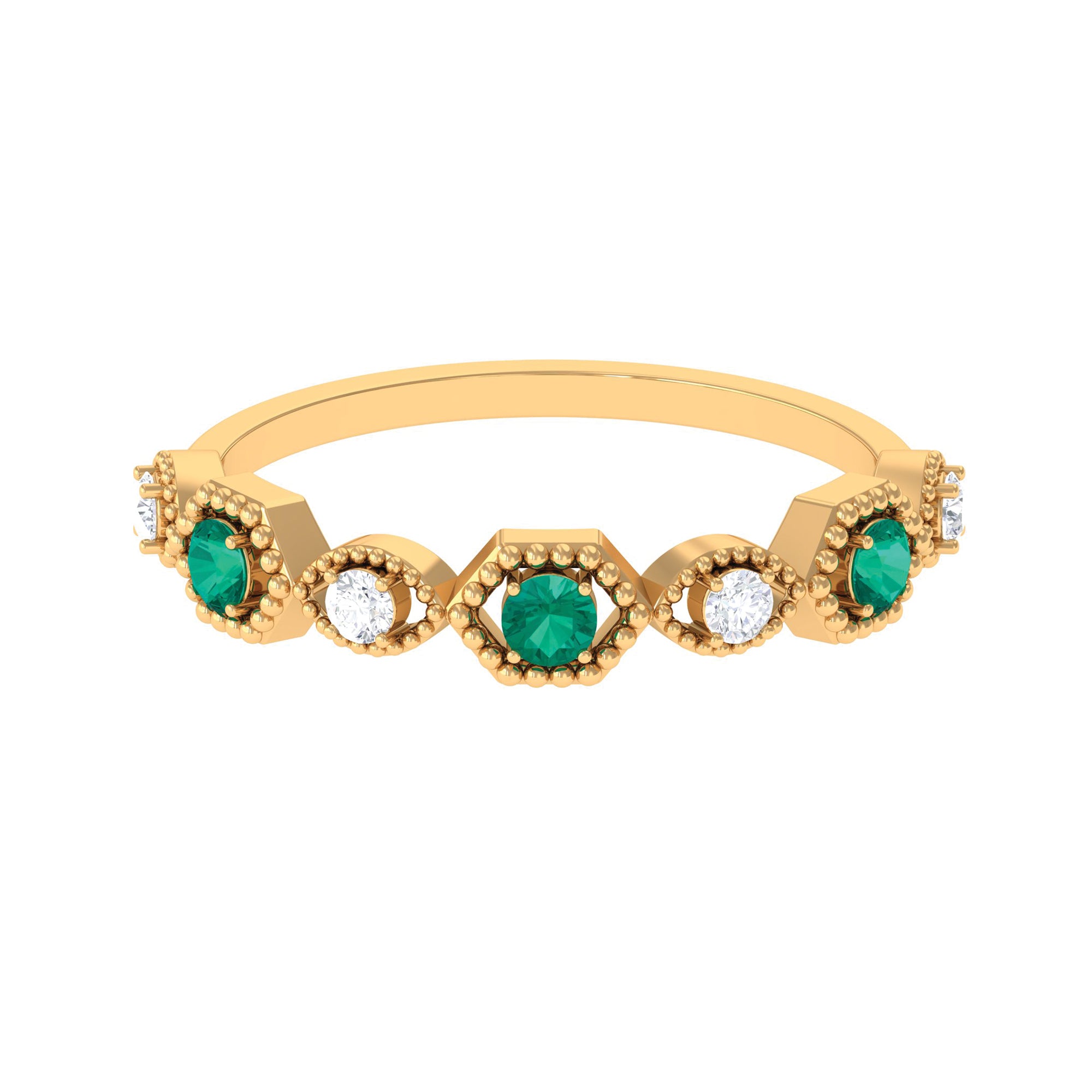 Certified Emerald and Diamond Half Eternity Ring Emerald - ( AAA ) - Quality - Rosec Jewels