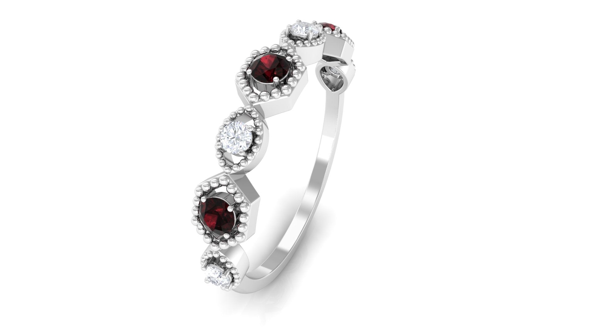 Certified Garnet and Diamond Half Eternity Ring Garnet - ( AAA ) - Quality - Rosec Jewels