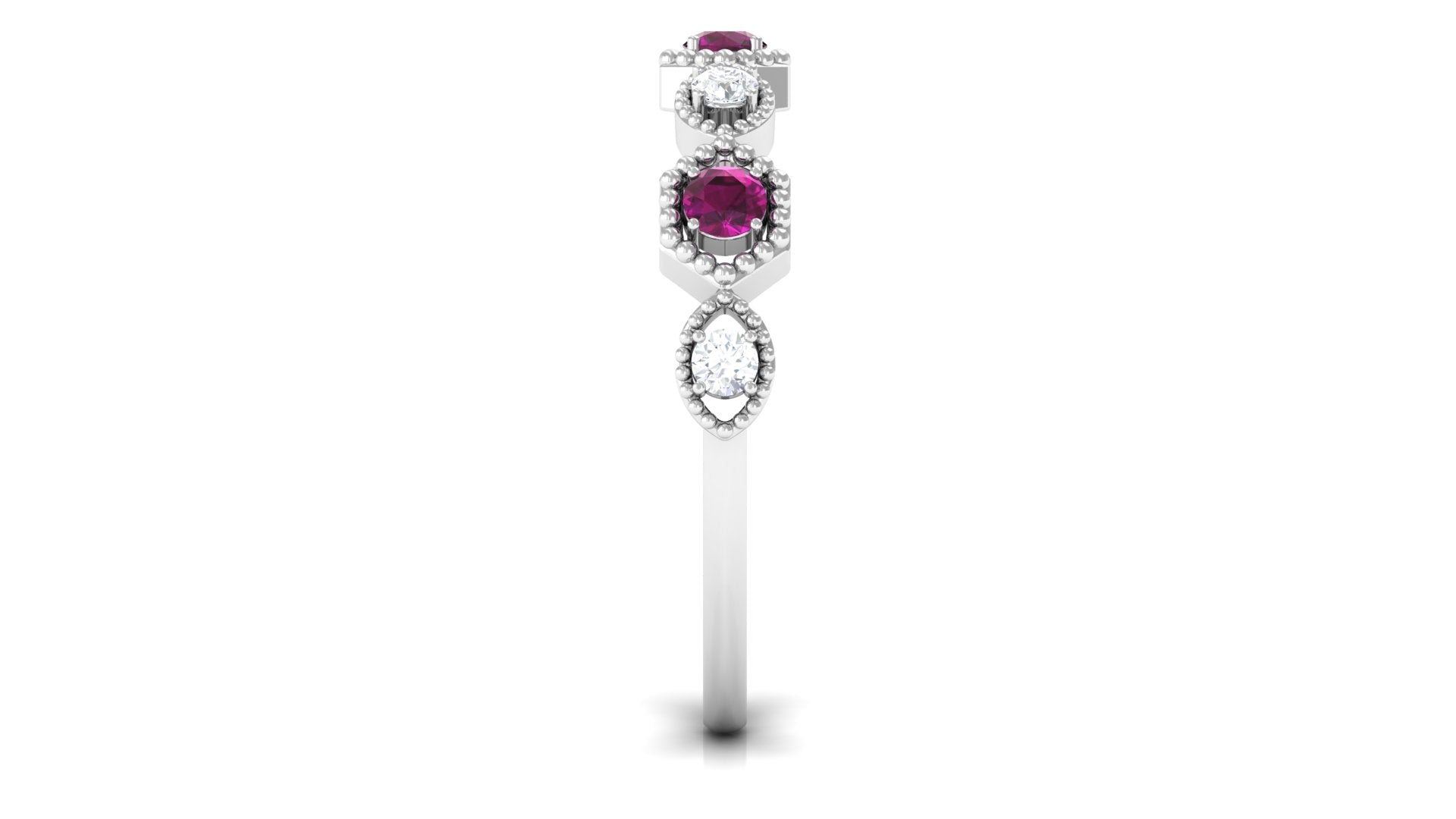 1/2 CT Elegant Rhodolite and Diamond Half Eternity Ring Rhodolite - ( AAA ) - Quality - Rosec Jewels