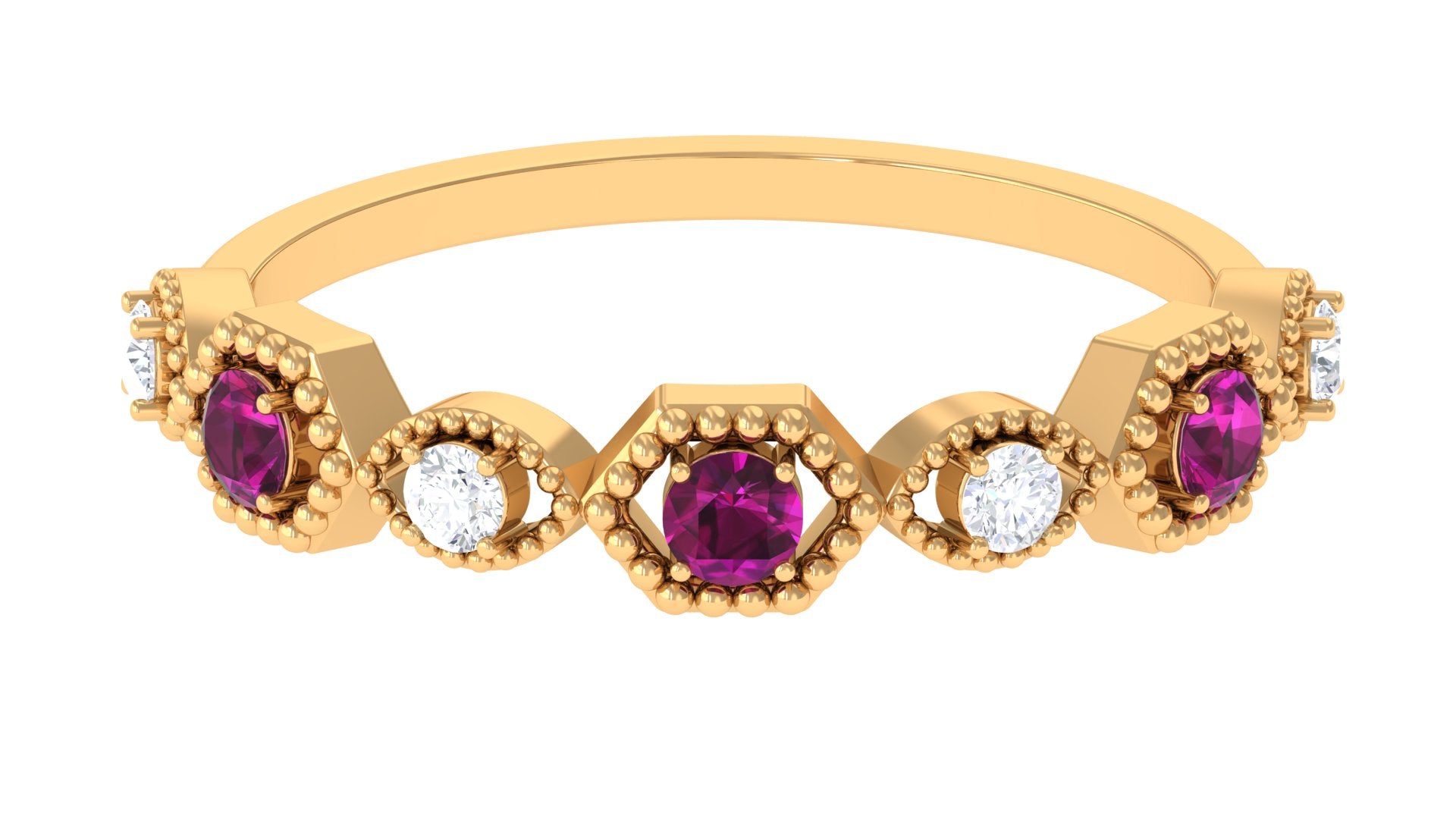 1/2 CT Elegant Rhodolite and Diamond Half Eternity Ring Rhodolite - ( AAA ) - Quality - Rosec Jewels