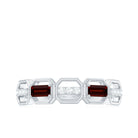 Baguette Cut Garnet Half Eternity Ring with Diamond Garnet - ( AAA ) - Quality - Rosec Jewels