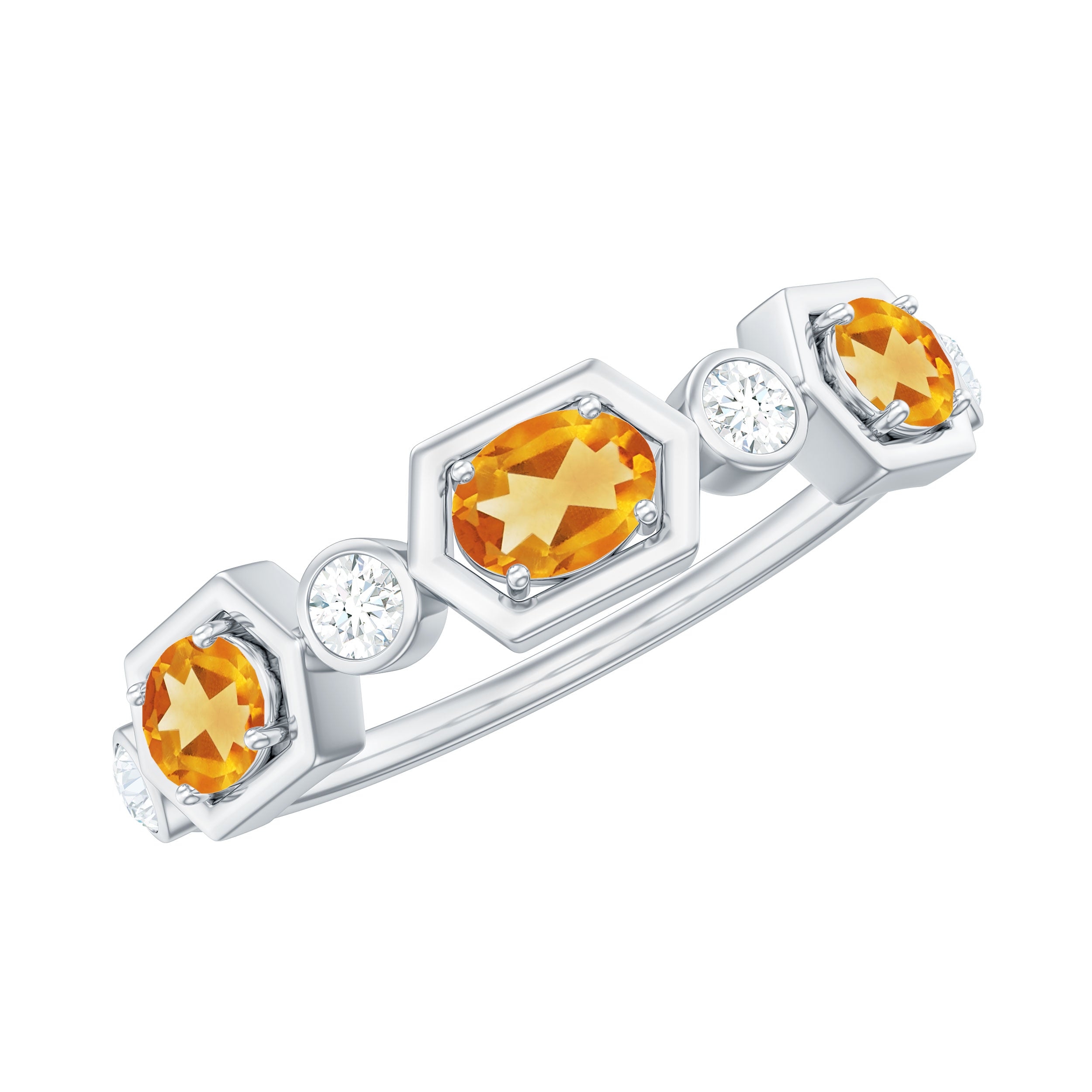 0.75 CT Certified Citrine and Diamond Half Eternity Ring Citrine - ( AAA ) - Quality - Rosec Jewels