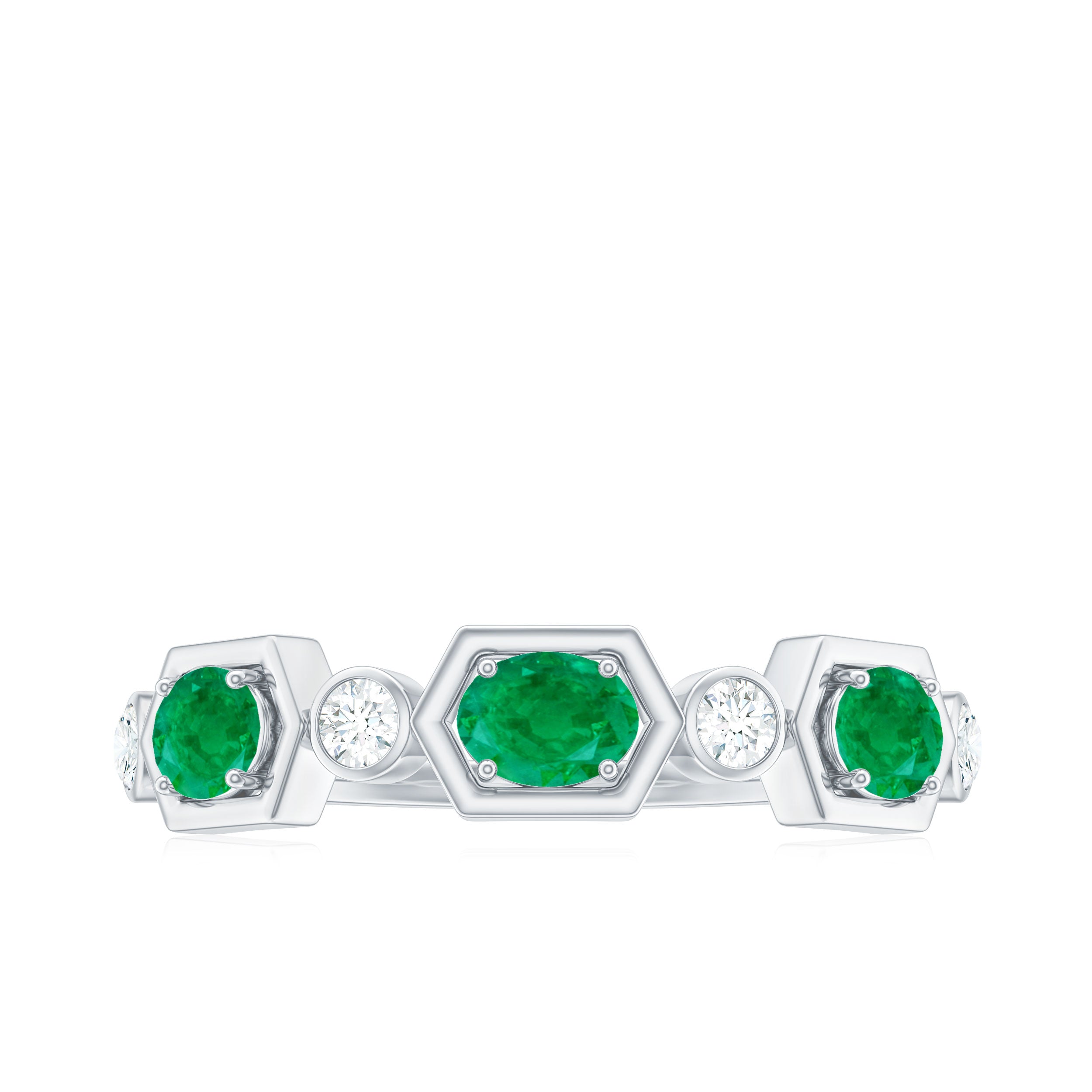 Oval Cut Emerald and Diamond Half Eternity Ring Emerald - ( AAA ) - Quality - Rosec Jewels