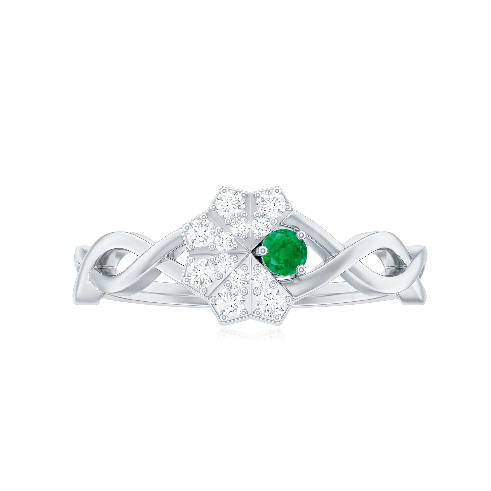 Crossover Emerald and Diamond Flower Ring Emerald - ( AAA ) - Quality - Rosec Jewels