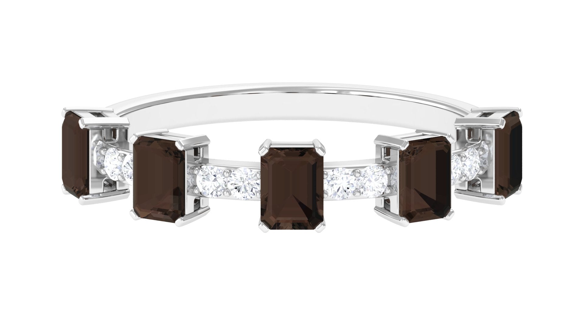 Half Eternity Ring with Smoky Quartz and Diamond Smoky Quartz - ( AAA ) - Quality - Rosec Jewels