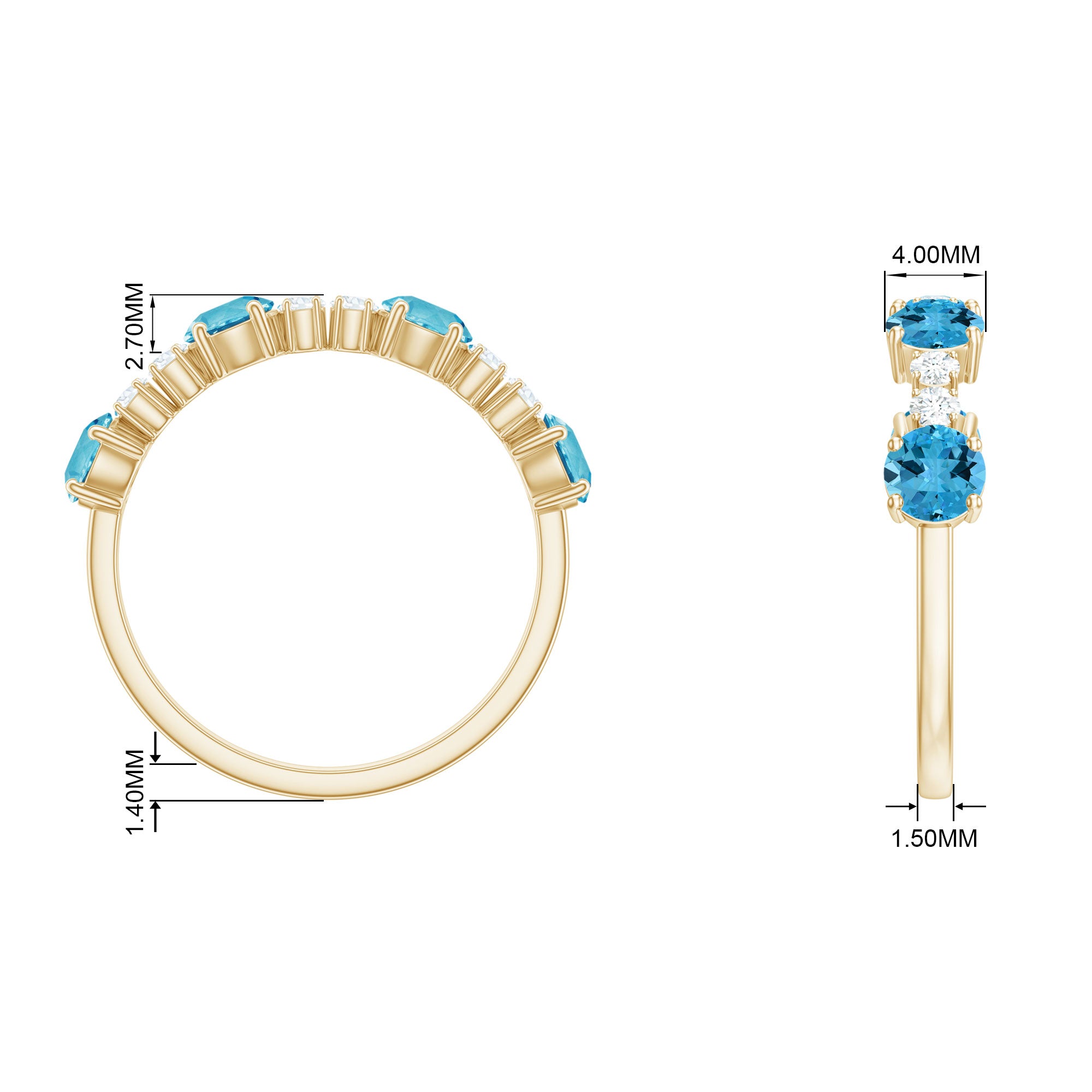 Half Eternity Ring with Swiss Blue Topaz and Diamond Swiss Blue Topaz - ( AAA ) - Quality - Rosec Jewels