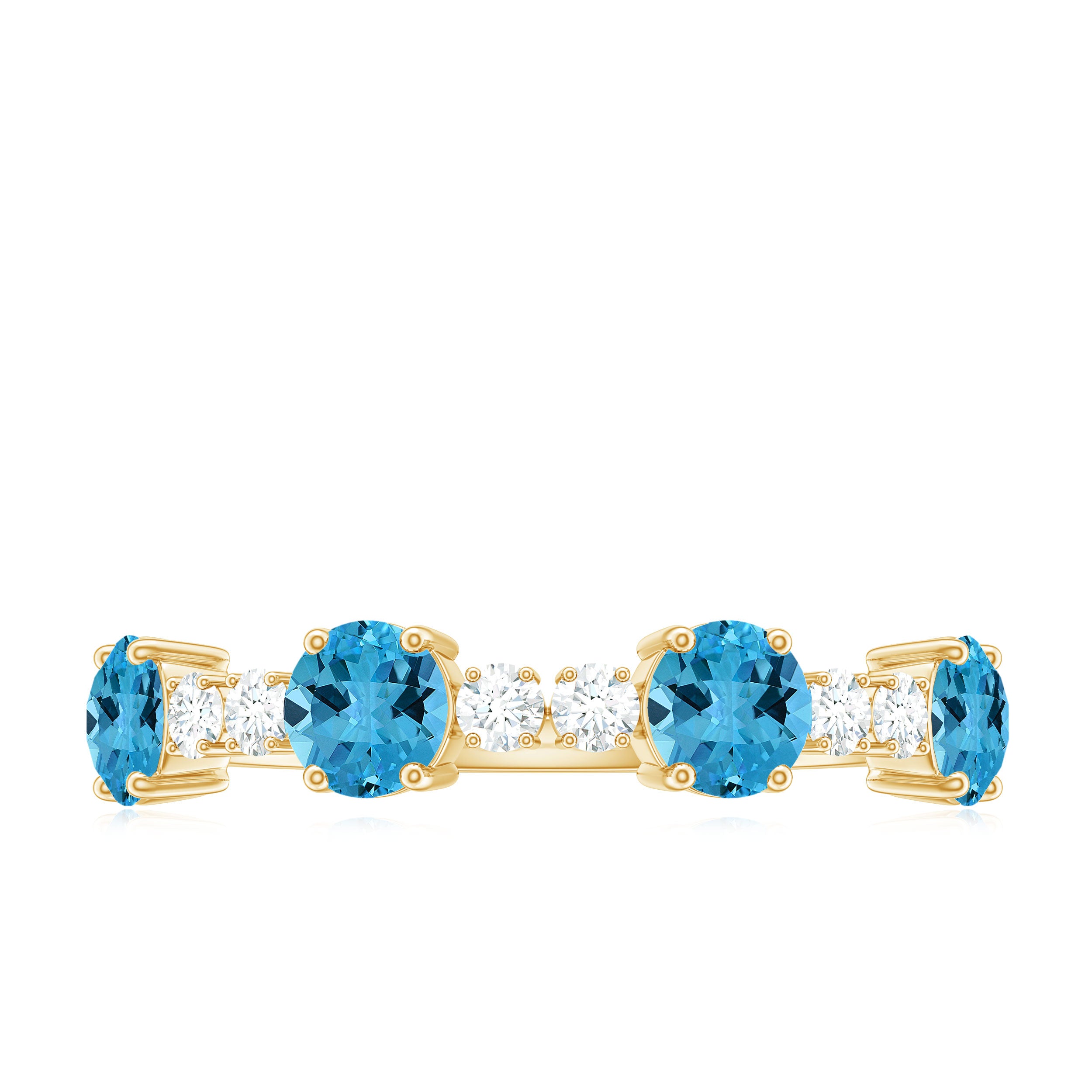 Half Eternity Ring with Swiss Blue Topaz and Diamond Swiss Blue Topaz - ( AAA ) - Quality - Rosec Jewels