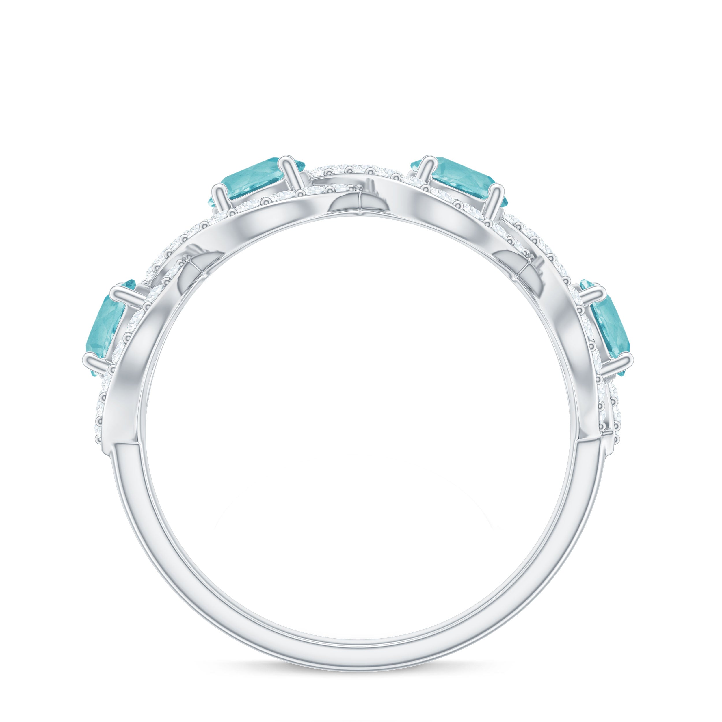 Sky Blue Topaz Half Eternity Ring with Diamond Stones Sky Blue Topaz - ( AAA ) - Quality - Rosec Jewels