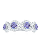 Minimal Braided Half Eternity Ring with Tanzanite and Diamond Tanzanite - ( AAA ) - Quality - Rosec Jewels