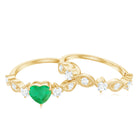 Heart Shape Emerald Ring Set with Diamond Emerald - ( AAA ) - Quality - Rosec Jewels