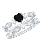 Heart Shape Black Onyx Ring Set with Moissanite Black Onyx - ( AAA ) - Quality - Rosec Jewels