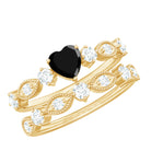 Heart Shape Black Onyx Ring Set with Moissanite Black Onyx - ( AAA ) - Quality - Rosec Jewels