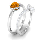 Heart Citrine Solitaire Ring Set with Diamond Citrine - ( AAA ) - Quality - Rosec Jewels