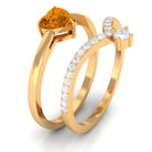 Heart Citrine Solitaire Ring Set with Diamond Citrine - ( AAA ) - Quality - Rosec Jewels