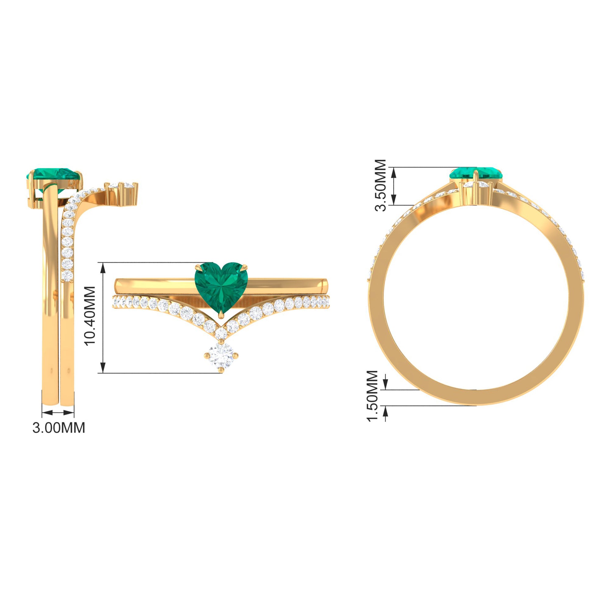 Real Emerald Heart Ring Set with Diamond Emerald - ( AAA ) - Quality - Rosec Jewels