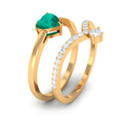 Real Emerald Heart Ring Set with Diamond Emerald - ( AAA ) - Quality - Rosec Jewels