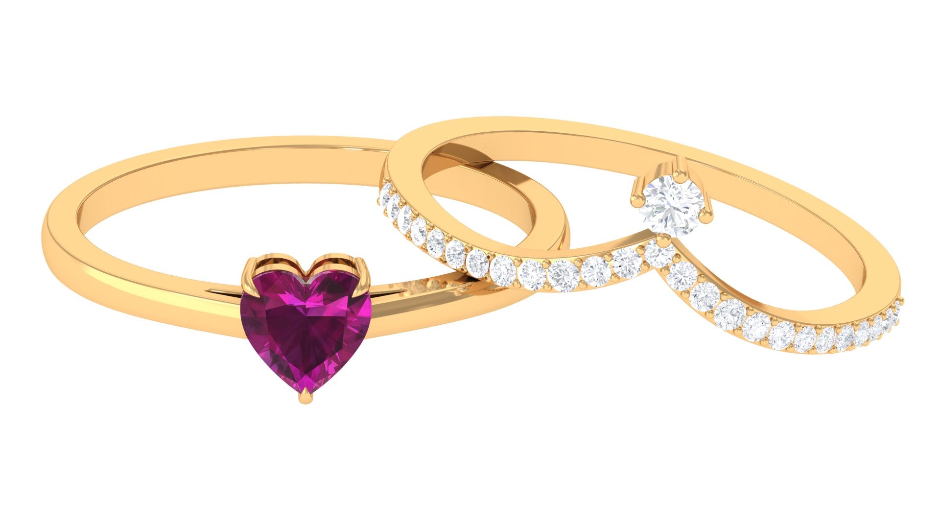 1.25 CT Heart Shape Rhodolite and Diamond Ring Set Rhodolite - ( AAA ) - Quality - Rosec Jewels