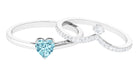 Real Aquamarine Heart Ring Set with Diamond Aquamarine - ( AAA ) - Quality - Rosec Jewels