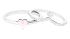 Certified Rose Quartz Heart Ring Set with Diamond Rose Quartz - ( AAA ) - Quality - Rosec Jewels