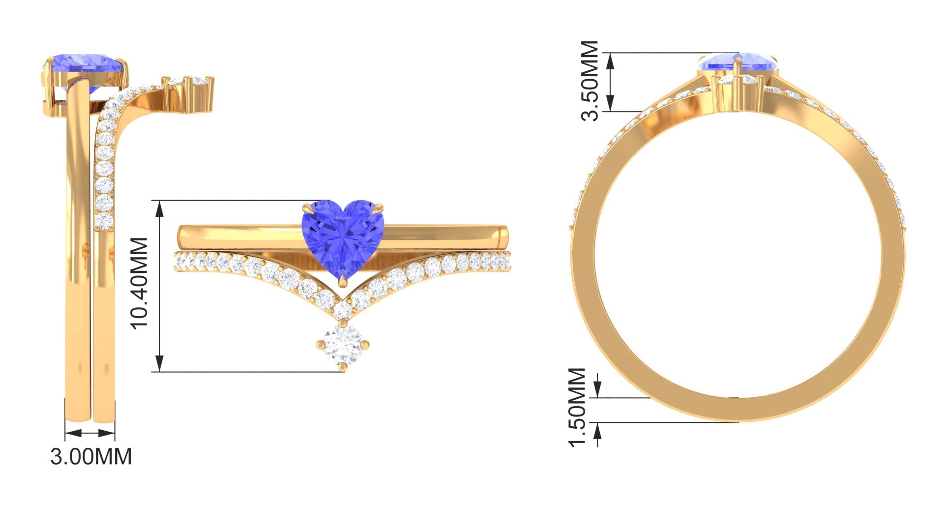 Heart Shape Tanzanite Solitaire Ring Set with Diamond Tanzanite - ( AAA ) - Quality - Rosec Jewels