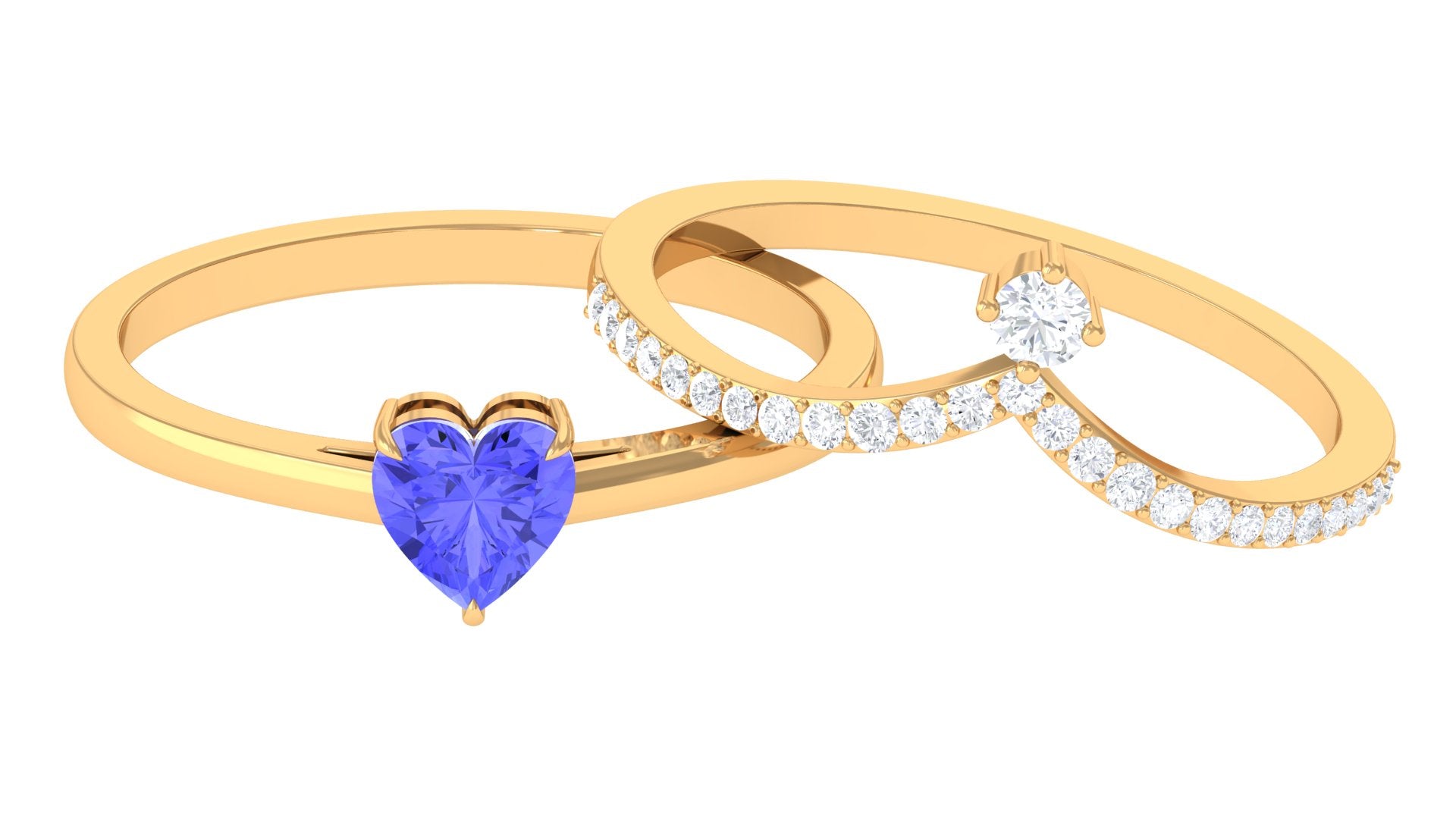 Heart Shape Tanzanite Solitaire Ring Set with Diamond Tanzanite - ( AAA ) - Quality - Rosec Jewels