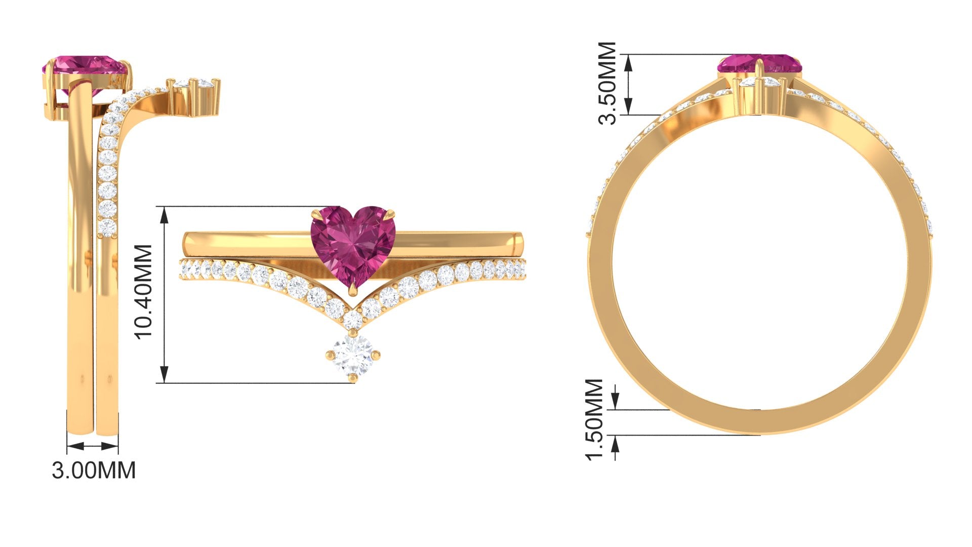 Heart Shape Pink Tourmaline Ring Set with Diamond Pink Tourmaline - ( AAA ) - Quality - Rosec Jewels