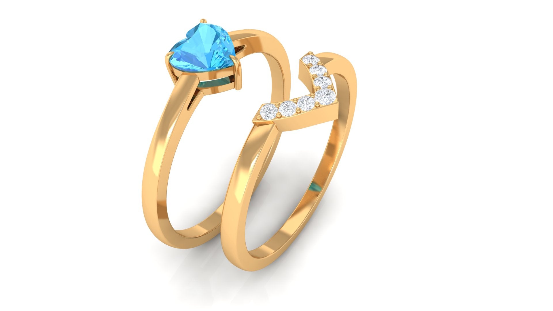 Heart Shape Swiss Blue Topaz Ring Set with Diamond Swiss Blue Topaz - ( AAA ) - Quality - Rosec Jewels