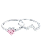 Heart Shape Rose Quartz Wedding Ring Set with Diamond Rose Quartz - ( AAA ) - Quality - Rosec Jewels