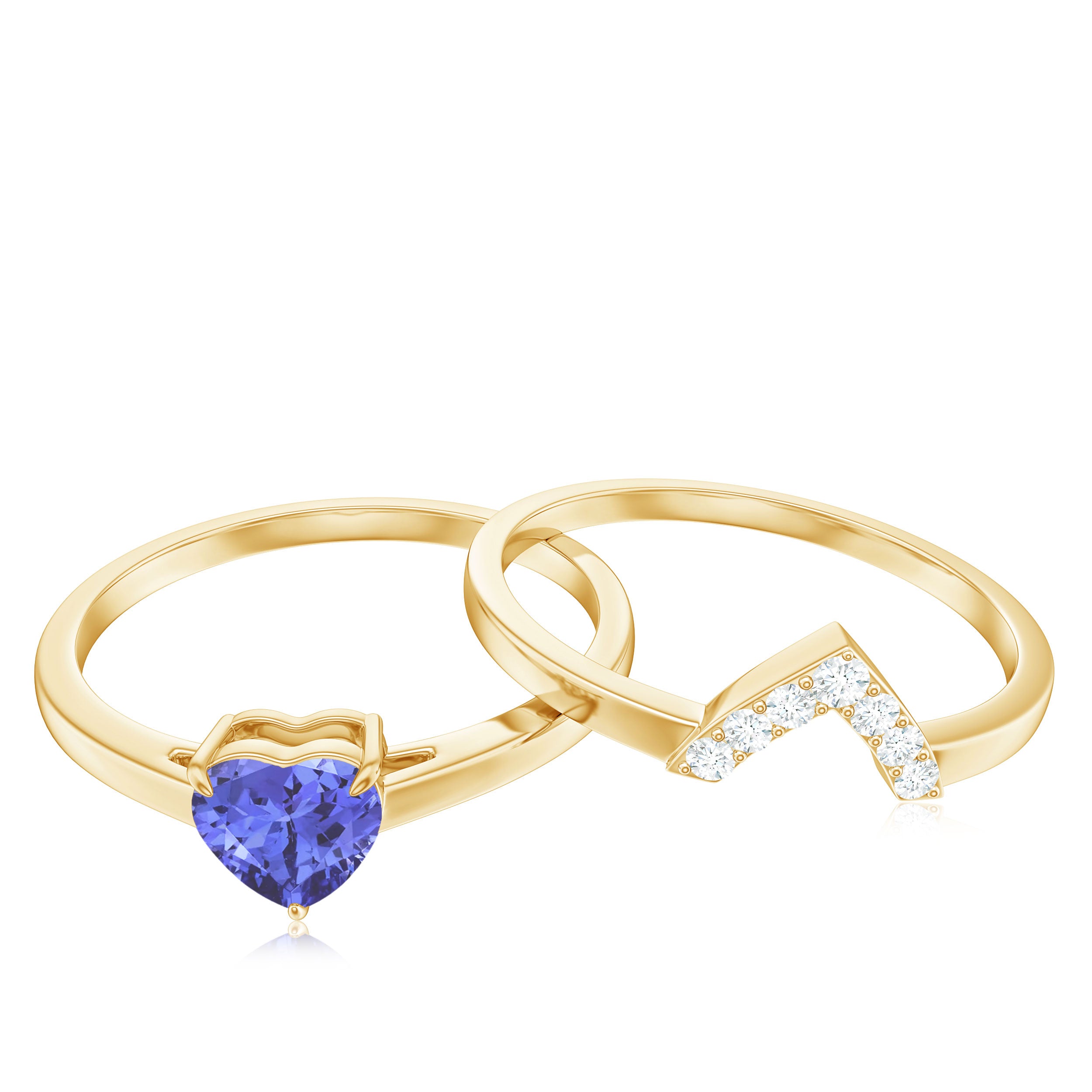 Real Tanzanite Heart Ring Set with Diamond Tanzanite - ( AAA ) - Quality - Rosec Jewels