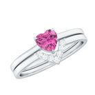 Pink Tourmaline Heart Ring Set with Diamond Pink Tourmaline - ( AAA ) - Quality - Rosec Jewels