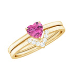 Pink Tourmaline Heart Ring Set with Diamond Pink Tourmaline - ( AAA ) - Quality - Rosec Jewels