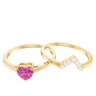 Pink Tourmaline Heart Ring Set with Diamond Pink Tourmaline - ( AAA ) - Quality - Rosec Jewels