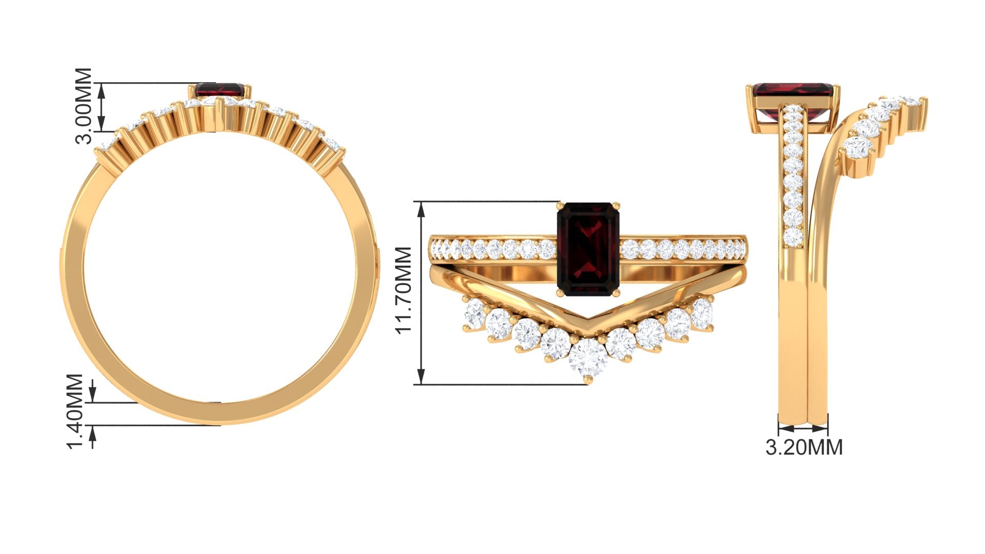 Natural Garnet and Diamond Stackable Ring Set Garnet - ( AAA ) - Quality - Rosec Jewels