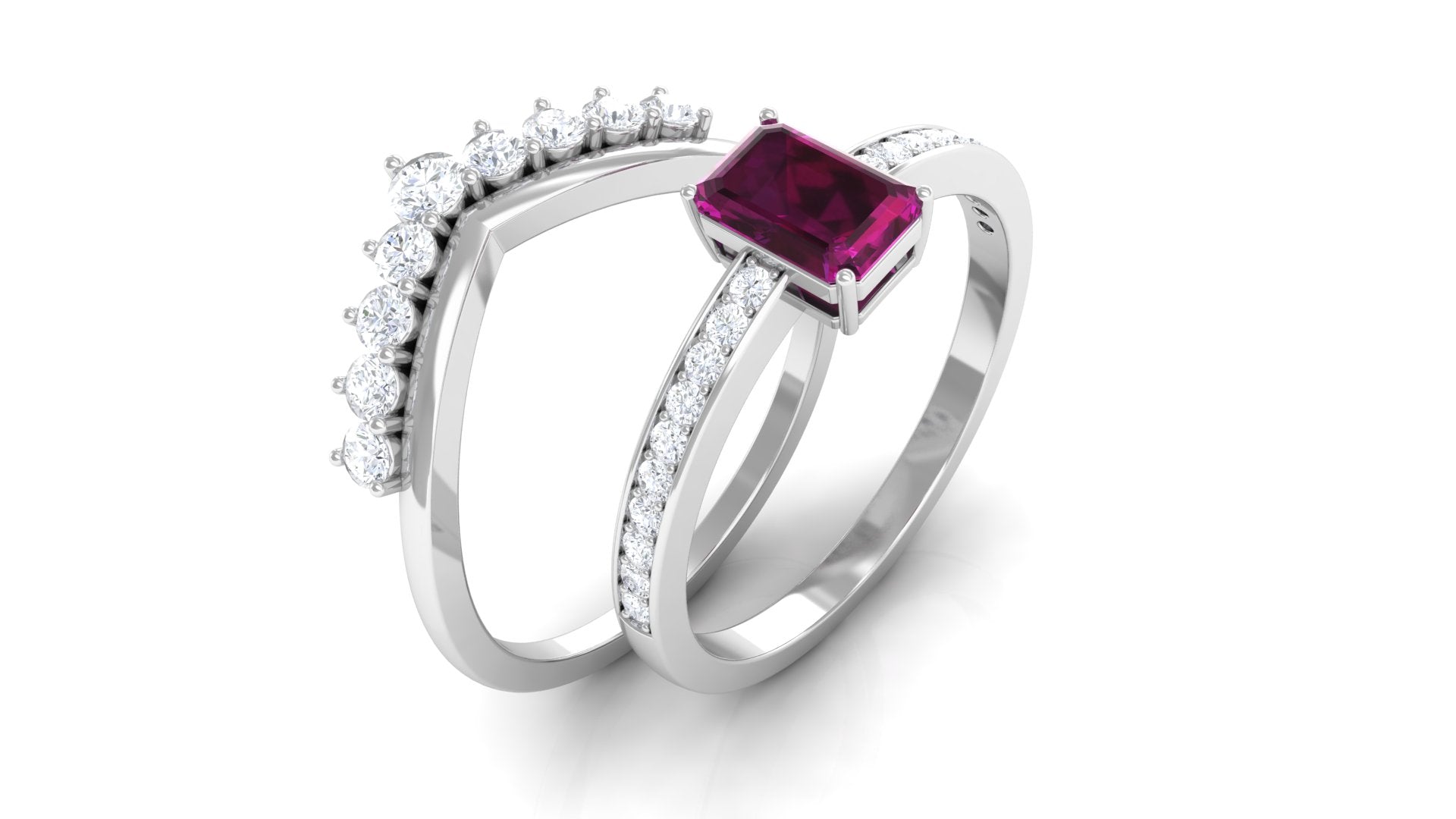 1.50 CT Real Rhodolite and Diamond Ring Set in Prong Setting Rhodolite - ( AAA ) - Quality - Rosec Jewels