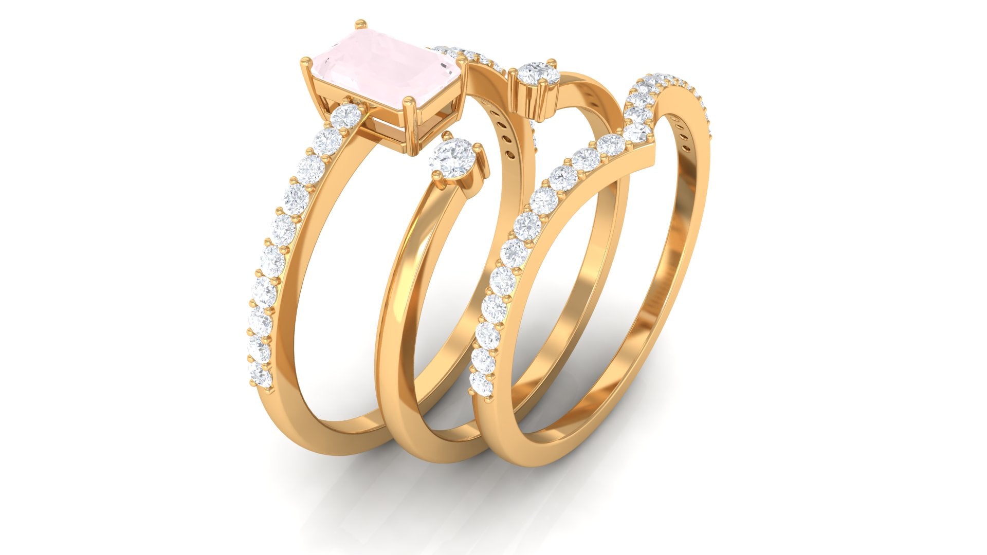 Certified Rose Quartz and Diamond Ring Set Rose Quartz - ( AAA ) - Quality - Rosec Jewels