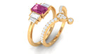 Pink Tourmaline Stackable Ring Set with Moissanite Pink Tourmaline - ( AAA ) - Quality - Rosec Jewels