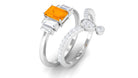 Fire Opal and Moissanite Stackable Ring Set Fire Opal - ( AAA ) - Quality - Rosec Jewels