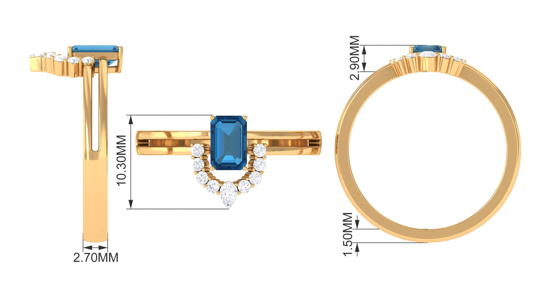 London Blue Topaz Double Band Ring with Diamond London Blue Topaz - ( AAA ) - Quality - Rosec Jewels