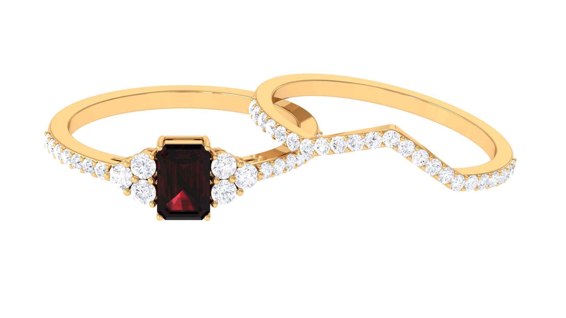 Natural Garnet Ring Set with Diamond Stones Garnet - ( AAA ) - Quality - Rosec Jewels