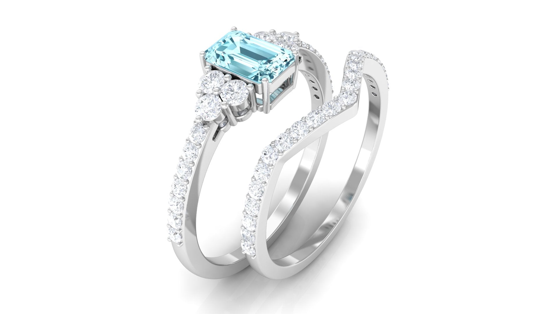 Aquamarine and Diamond Ring Set in Prong Setting Aquamarine - ( AAA ) - Quality - Rosec Jewels