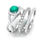 Natural Emerald and Moissanite Stackable Ring Set Emerald - ( AAA ) - Quality - Rosec Jewels