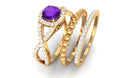 Certified Amethyst Stackable Ring Set with Moissanite Amethyst - ( AAA ) - Quality - Rosec Jewels