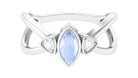 Split Shank Moonstone Solitaire Ring with Diamond Moonstone - ( AAA ) - Quality - Rosec Jewels