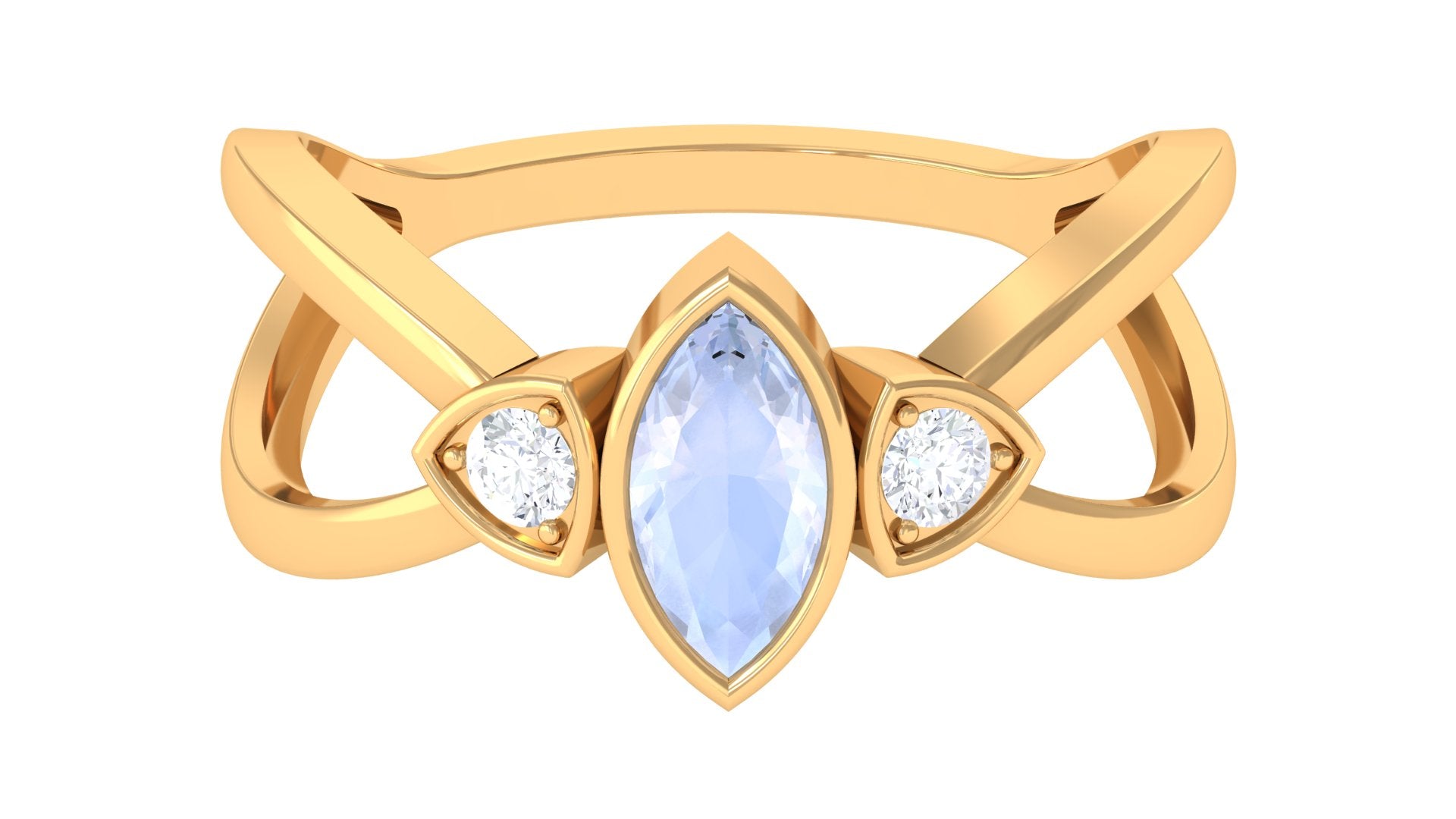 Split Shank Moonstone Solitaire Ring with Diamond Moonstone - ( AAA ) - Quality - Rosec Jewels