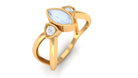 Split Shank Moonstone Solitaire Ring with Diamond Moonstone - ( AAA ) - Quality - Rosec Jewels