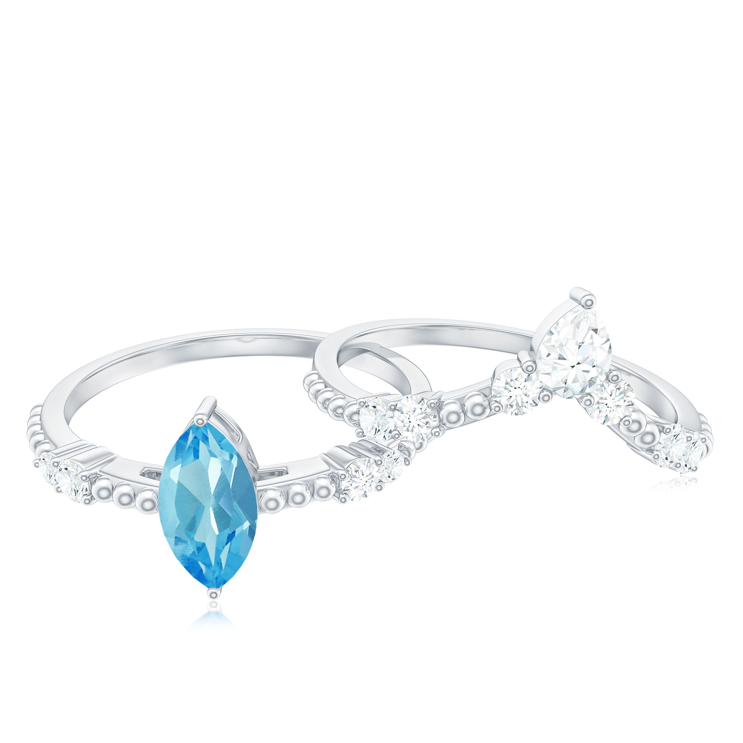 Real Swiss Blue Topaz and Moissanite Ring Set Swiss Blue Topaz - ( AAA ) - Quality - Rosec Jewels