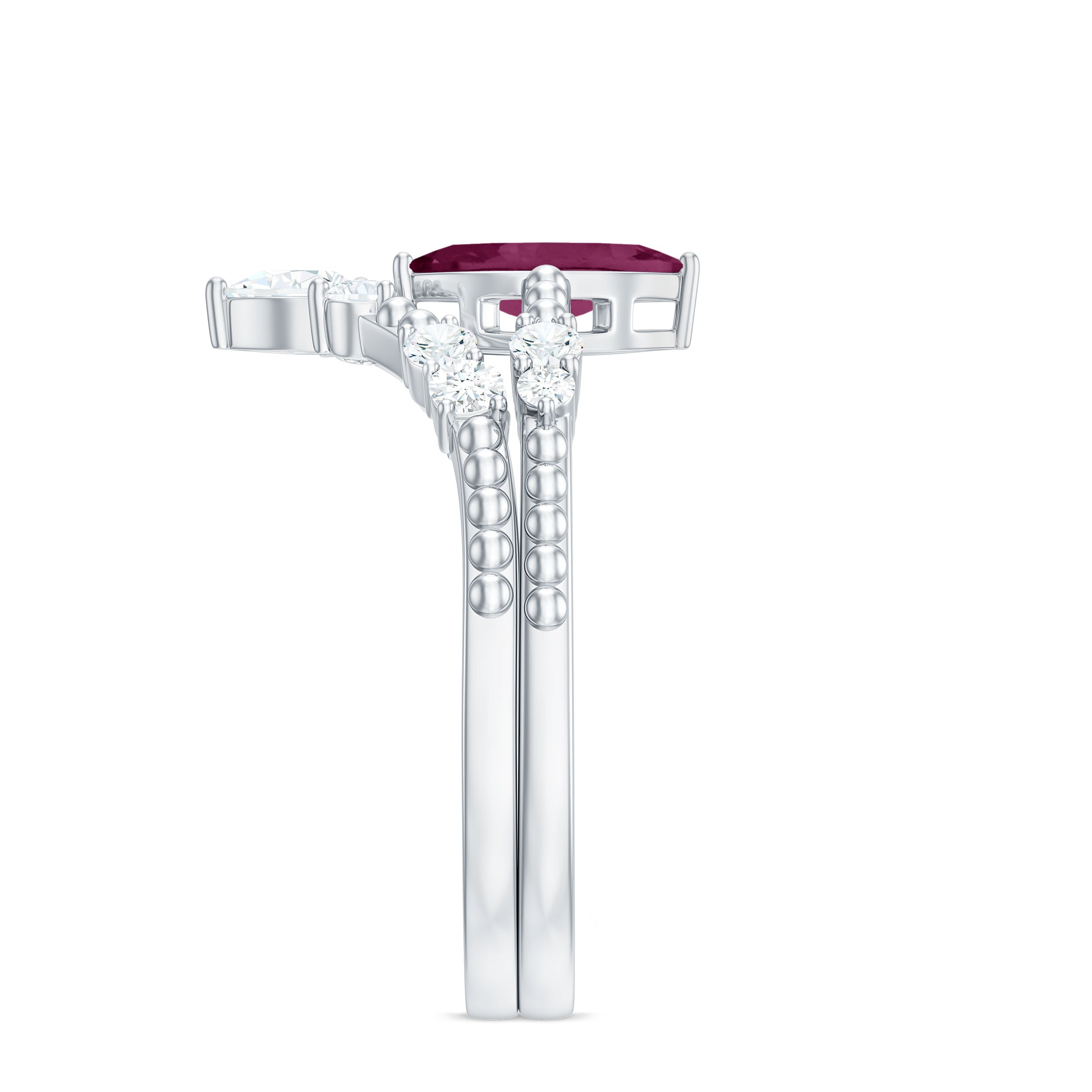 Natural Rhodolite Ring Set with Moissanite in Prong Setting Rhodolite - ( AAA ) - Quality - Rosec Jewels