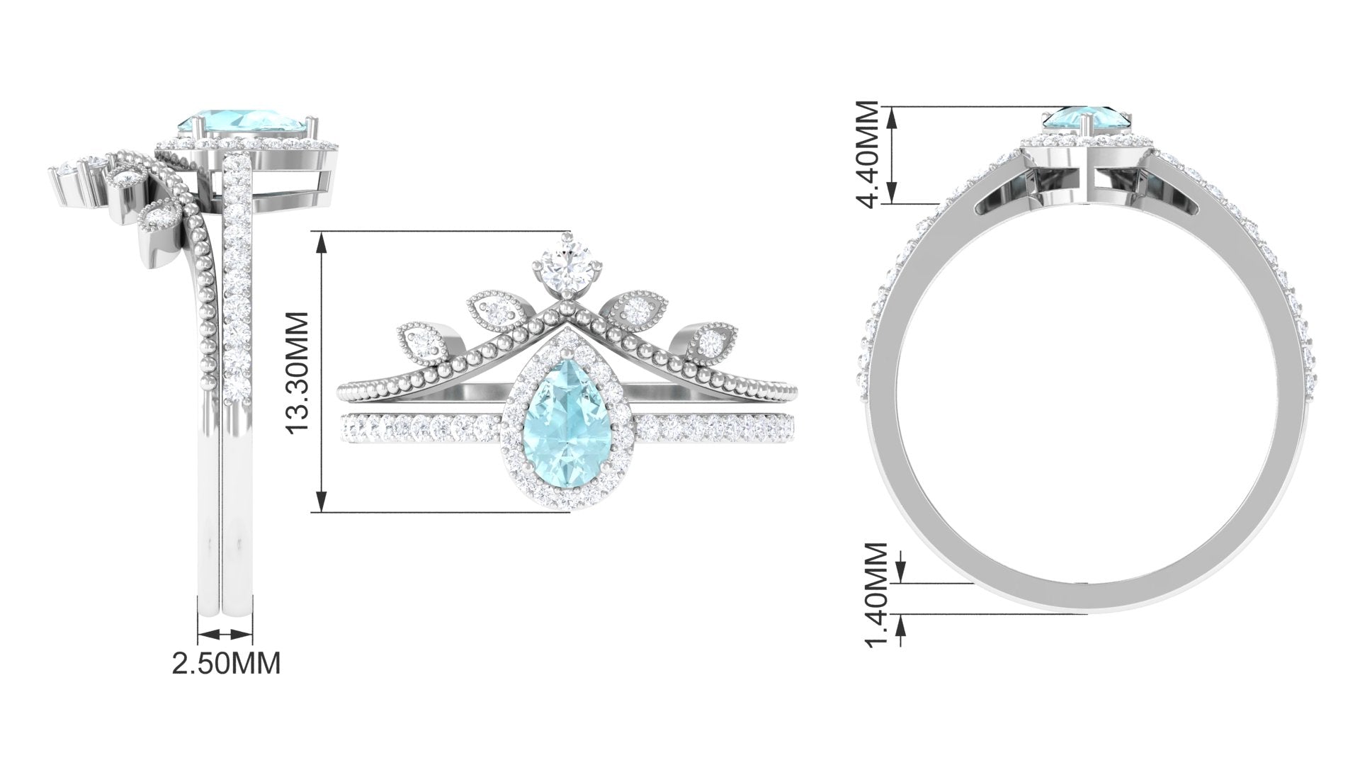 1.25 CT Vintage Inspired Sky Blue Topaz Teardrop Ring Set with Diamond Sky Blue Topaz - ( AAA ) - Quality - Rosec Jewels