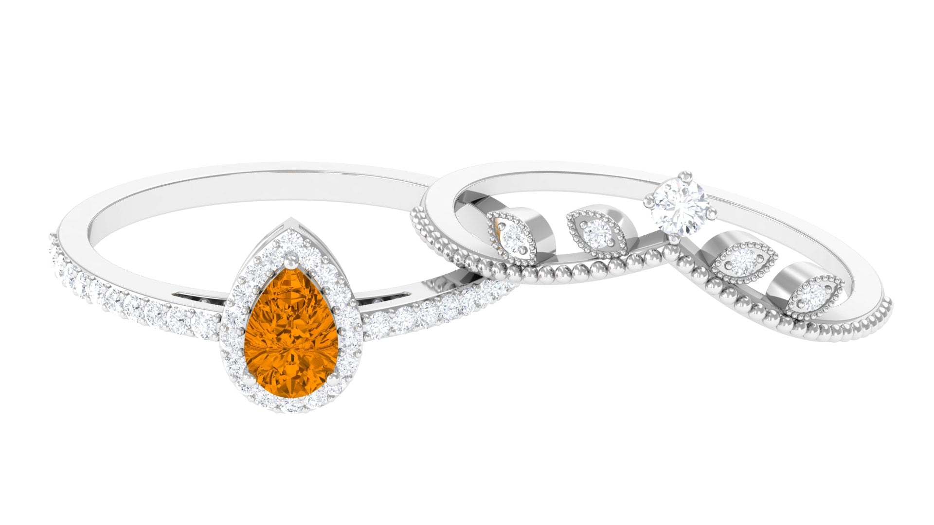 Citrine Vintage Teardrop Wedding Ring Set with Moissanite Citrine - ( AAA ) - Quality - Rosec Jewels